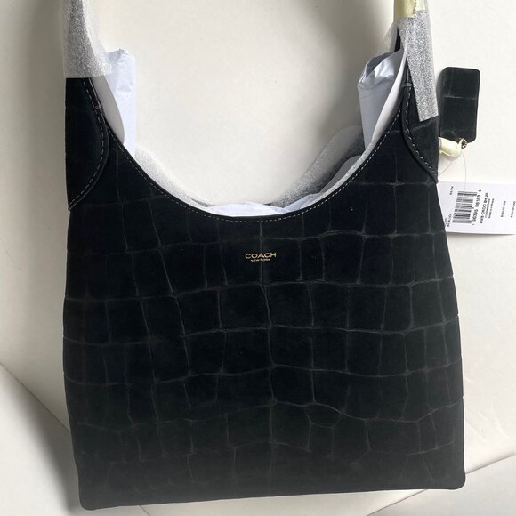 Coach Brooklyn 28 Black Croc Embossed Suede Leather Hobo CCJ00 - Picture 7 of 16